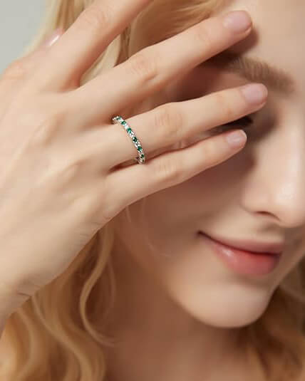 Stacking May Birthstone Ring 925 Sterling Silver Engagement Wedding Band - Image 5