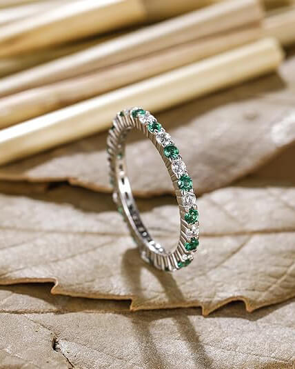 Stacking May Birthstone Ring 925 Sterling Silver Engagement Wedding Band - Image 3