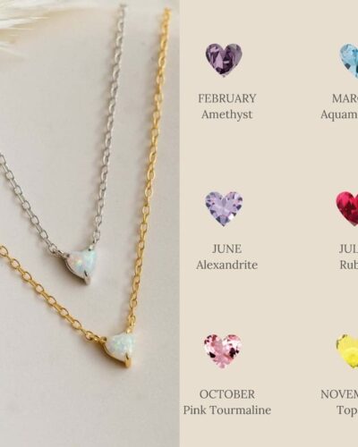 Stainless Steel 12 Month Birthstones Heart Solitaire Necklace