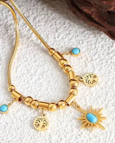 Stainless Steel Bohemian Vintage Necklace Bracelet Set 8