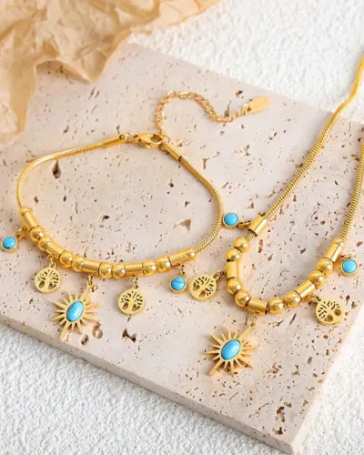 Stainless Steel Bohemian Vintage Necklace Bracelet Set 9