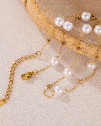 Stainless Steel French Vintage Gold Pearl Necklace 1