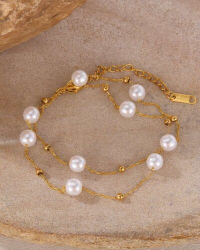 Stainless Steel French Vintage Gold Pearl Necklace 3