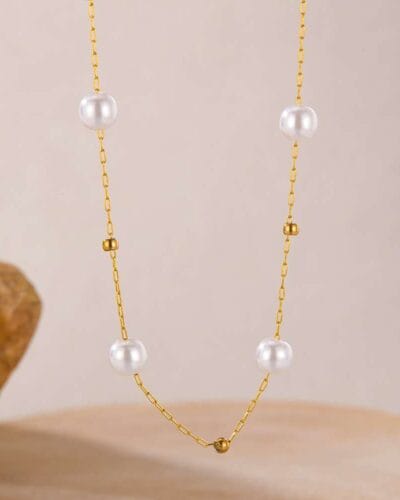 Stainless Steel French Vintage Gold Pearl Necklace 5
