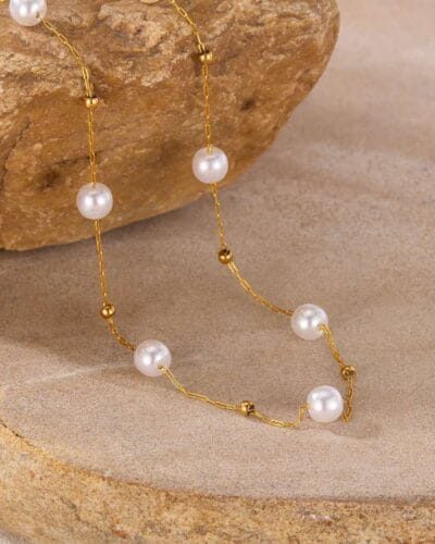 Stainless Steel French Vintage Gold Pearl Necklace 6