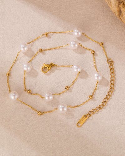 Alternative Ansicht von Stainless Steel French Vintage Gold Pearl Necklace