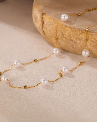 Stainless Steel French Vintage Gold Pearl Necklace 8