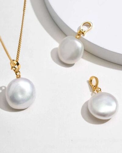 Stainless Steel Freshwater Baroque Pearl Necklace Snake Chain 2