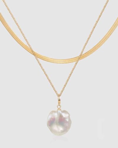 Alternatief beeld van Stainless Steel Freshwater Baroque Pearl Necklace Snake Chain