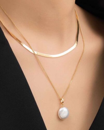Stainless Steel Freshwater Baroque Pearl Necklace Snake Chain