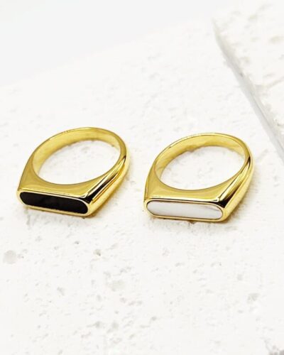 Stainless Steel Couple Rings Bands with Mother-of-Pearl