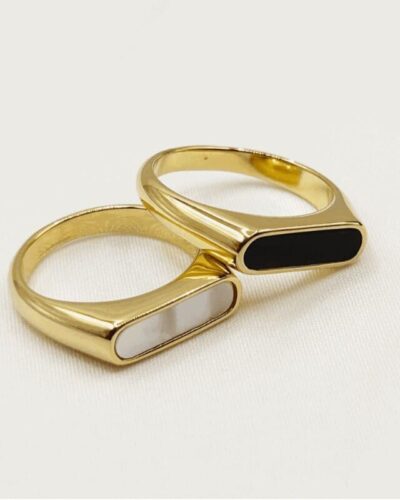 Stainless Steel Couple Rings Bands with Mother-of-Pearl