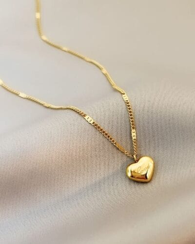 Stainless Steel Heart Pendant Necklace Engraved with Love