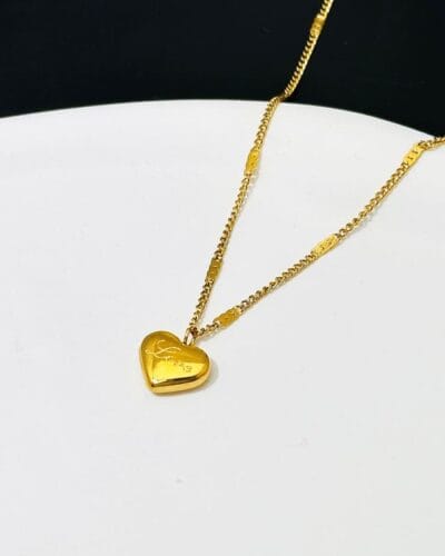 Stainless Steel Heart Pendant Necklace Engraved with Love