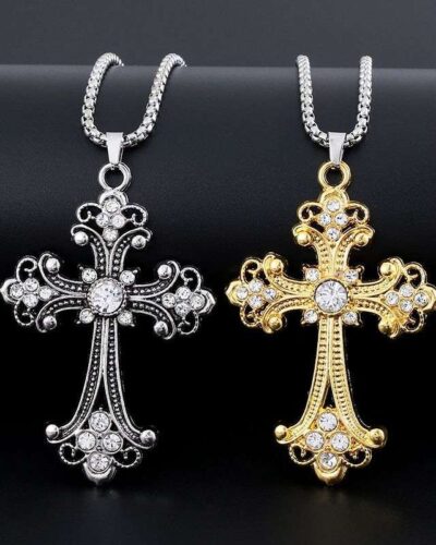 Alternativní pohled na Stainless Steel Pearl Chain Chunky Gothic Cross Necklace