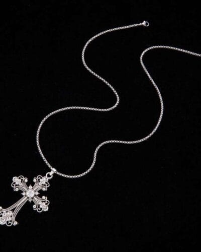 Stainless Steel Pearl Chain Chunky Gothic Cross Necklace 5
