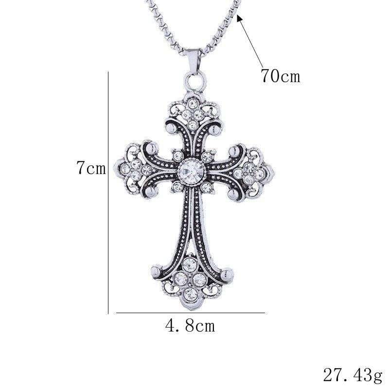 Stainless Steel Pearl Chain Chunky Gothic Cross Necklace 6