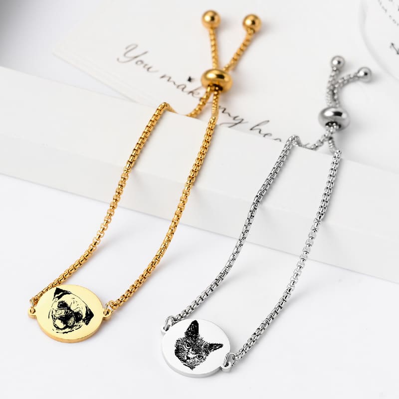 Pet Photo Personalized Bracelets for Couples Adjustable