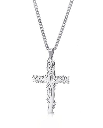 Stainless Steel Tree of Life Cross Necklace Unisex