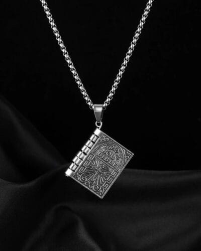 Statement Gothic Stainless Steel The Bible Pendant Necklace 3