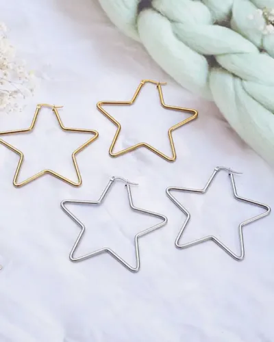 Statement Pentagram Gold Plated Stainless Steel Star Earrings