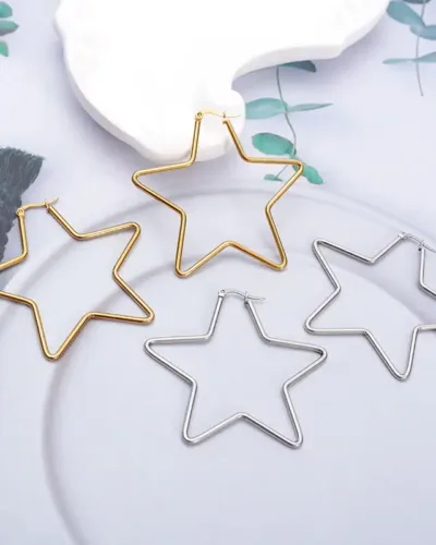 Statement Pentagram Gold Plated Stainless Steel Star Earrings 2