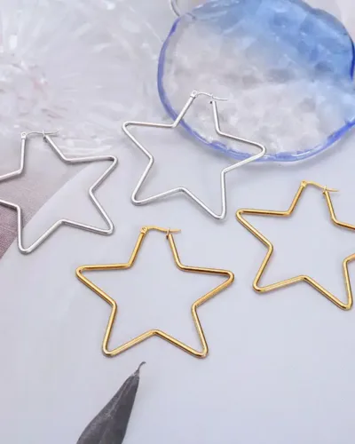 Statement Pentagram Gold Plated Stainless Steel Star Earrings 6