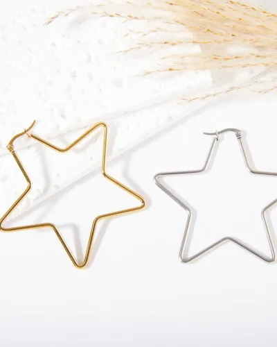 Statement Pentagram Gold Plated Stainless Steel Star Earrings 7
