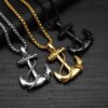 Statement Stainless Steel Anchor Pendant Necklace for Men