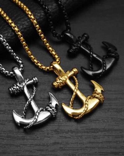 Statement Stainless Steel Anchor Pendant Necklace for Men