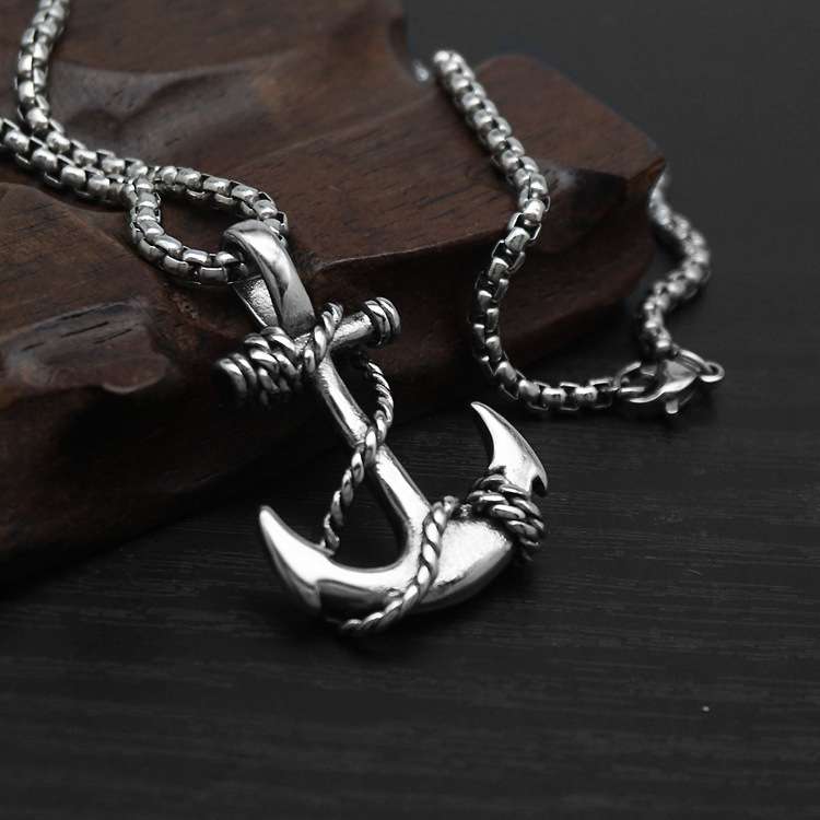 Statement Stainless Steel Anchor Pendant Necklace for Men - Görüntü 2