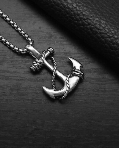 Statement Stainless Steel Anchor Pendant Necklace for Men 4