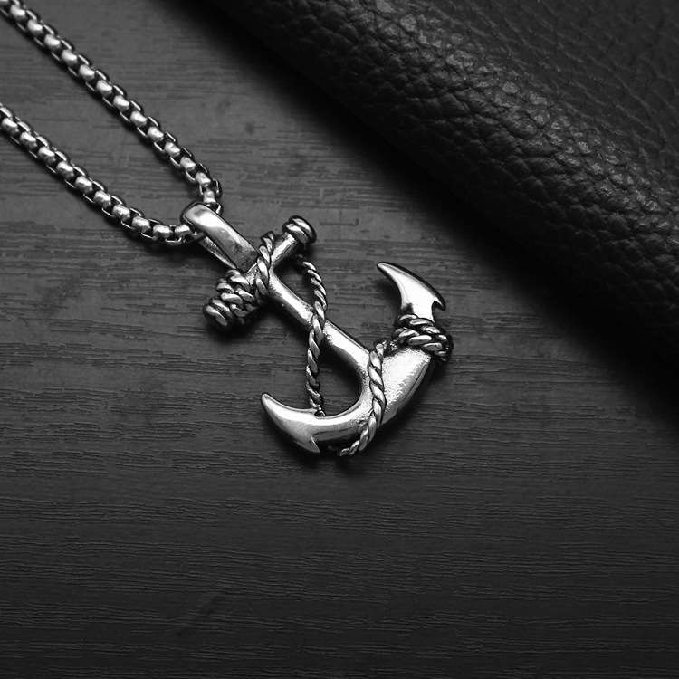 Statement Stainless Steel Anchor Pendant Necklace for Men - Görüntü 3