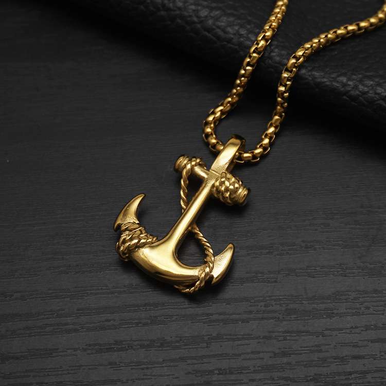 Statement Stainless Steel Anchor Pendant Necklace for Men - Görüntü 4