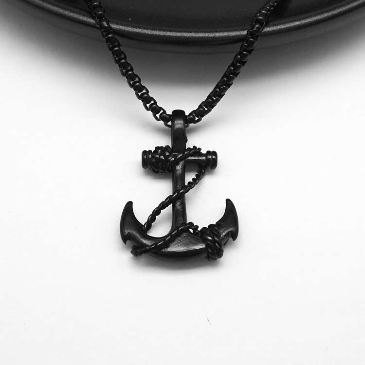 Statement Stainless Steel Anchor Pendant Necklace for Men - Görüntü 5
