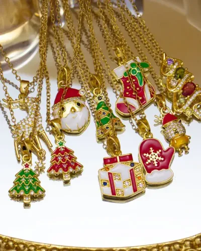 Statement Stainless Steel Gold Christmas Necklace