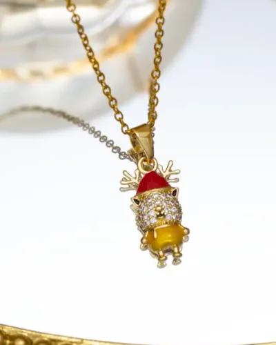 Alternativní pohled na Statement Stainless Steel Gold Christmas Necklace