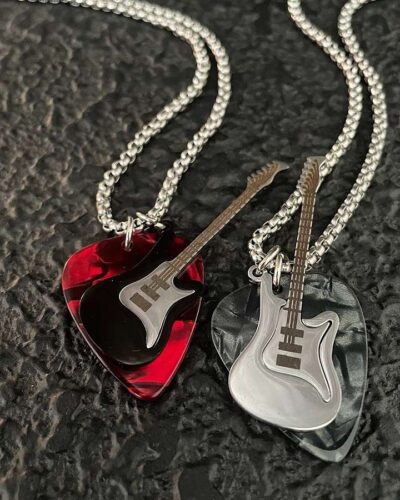 Statement Stainless Steel Guitar Pick Pendant Necklace