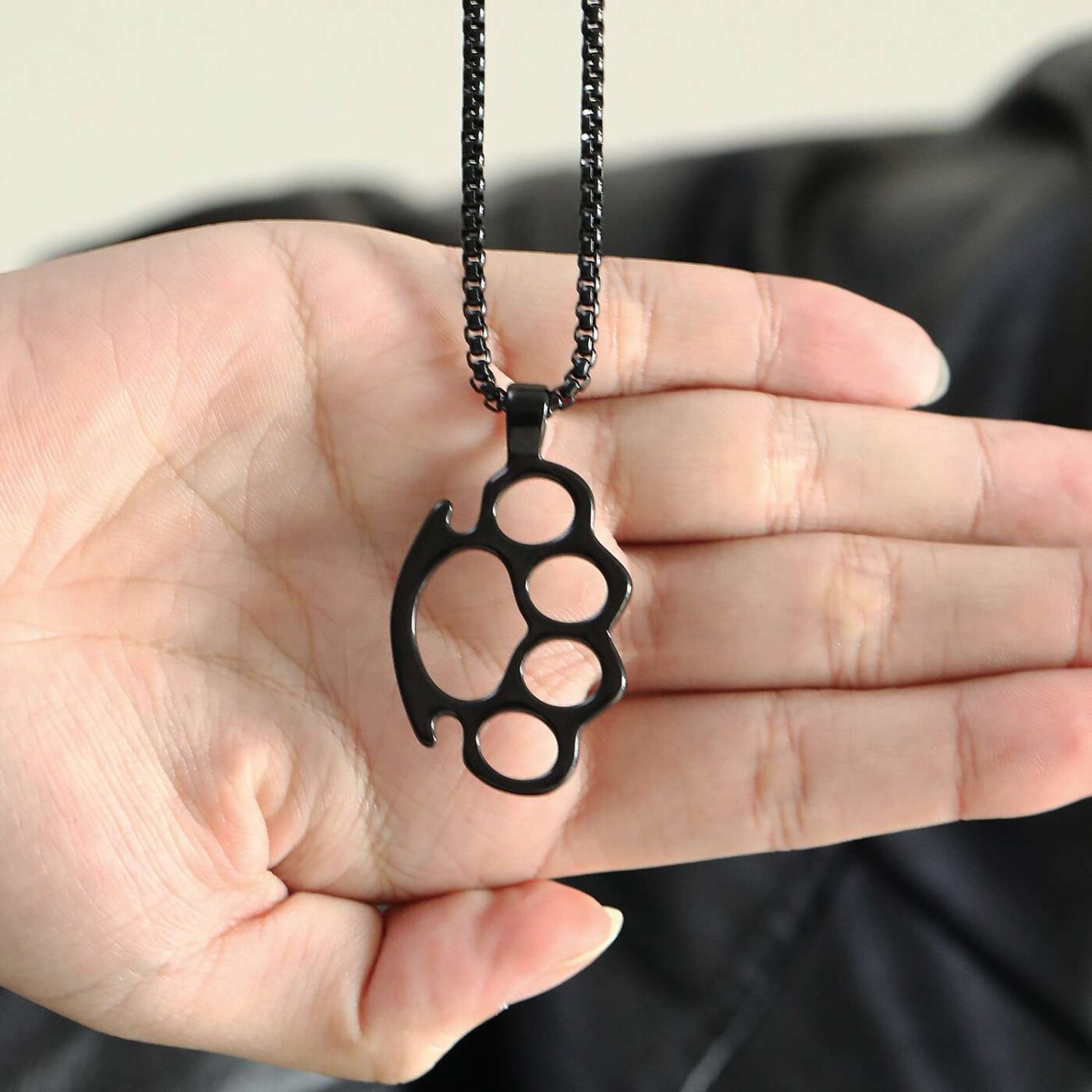 Statement Stainless Steel Knuckle Duster Pendant Mens Necklace 1