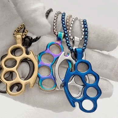 Statement Stainless Steel Knuckle Duster Pendant Mens Necklace 1