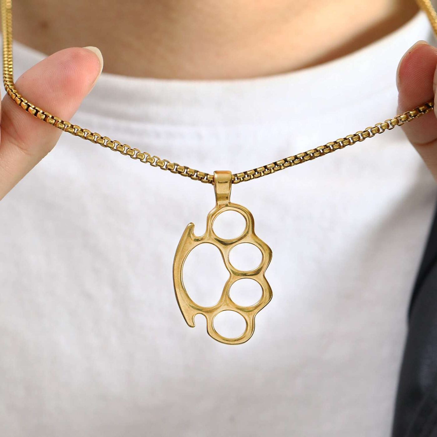 Statement Stainless Steel Knuckle Duster Pendant Men's Necklace