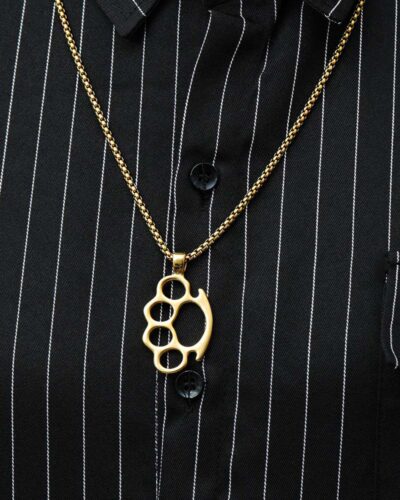 Statement Stainless Steel Knuckle Duster Pendant Mens Necklace 2