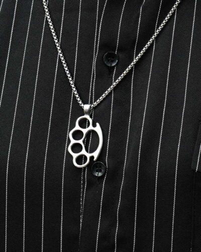 Statement Stainless Steel Knuckle Duster Pendant Mens Necklace 5