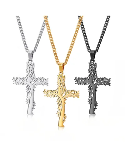 Alternativní pohled na Statement Stainless Steel Tree of Life Cross Necklace