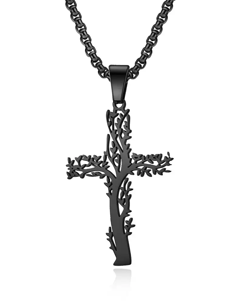 Statement Stainless Steel Tree of Life Cross Necklace - Afbeelding 4