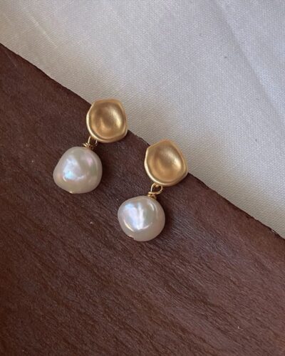 Stylish Gold Baroque Freshwater Pearl Earrings Drop