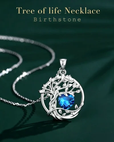 Stylish S925 Silver Tree of Life Birthstone Necklace Gift Jewelry for Women