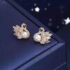 Swan Diamond and Pearl Earrings S925 Sterling Silver