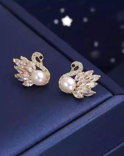 Swan Diamond and Pearl Earrings S925 Sterling Silver