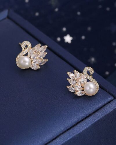 Swan Diamond and Pearl Earrings S925 Sterling Silver